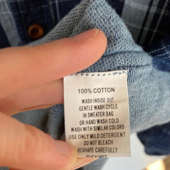 Product Think Tank Mens L Indigo Blue Plaid Flannel Sustainable Work Shirt Chore - Picture 8 of 10